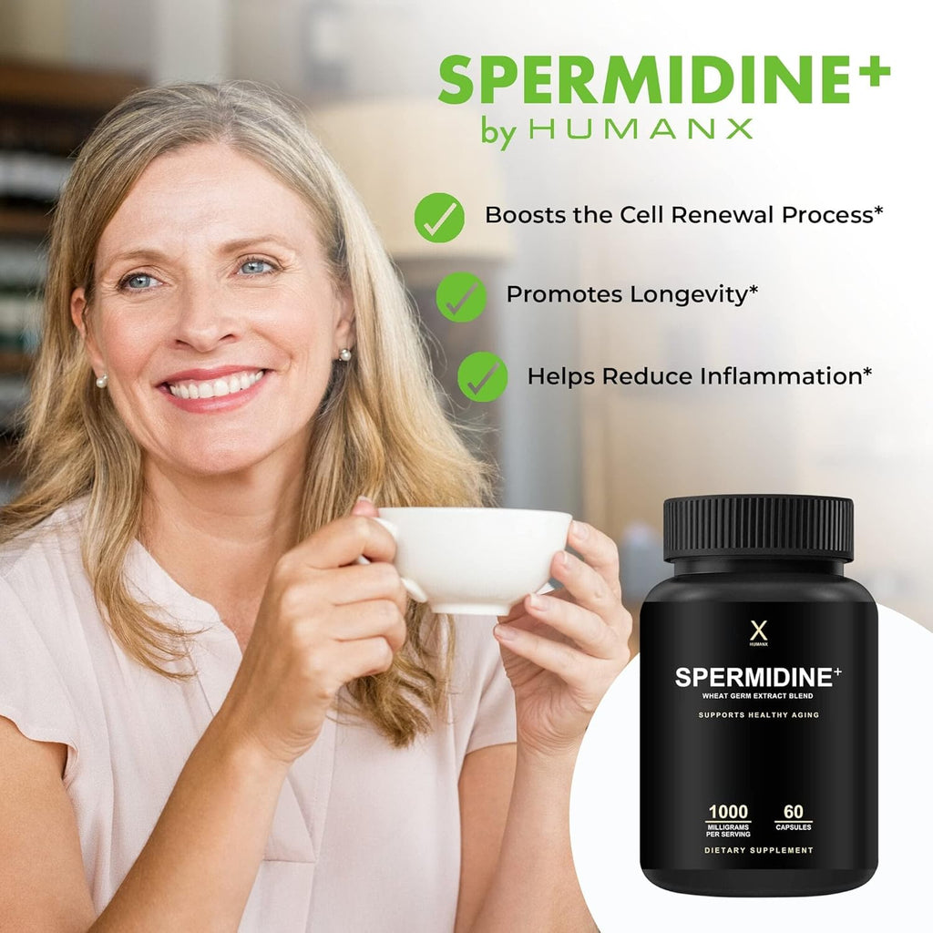 HUMANX Spermidine+ Capsules - Wheat Germ Extract & Zinc, Non-GMO E20879