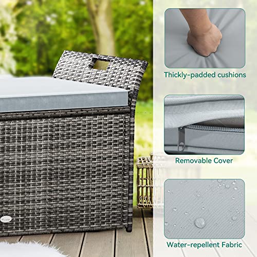 YITAHOME 90 Gallon Outdoor Wicker Storage Bench with Cushion, Black & Beige K940826