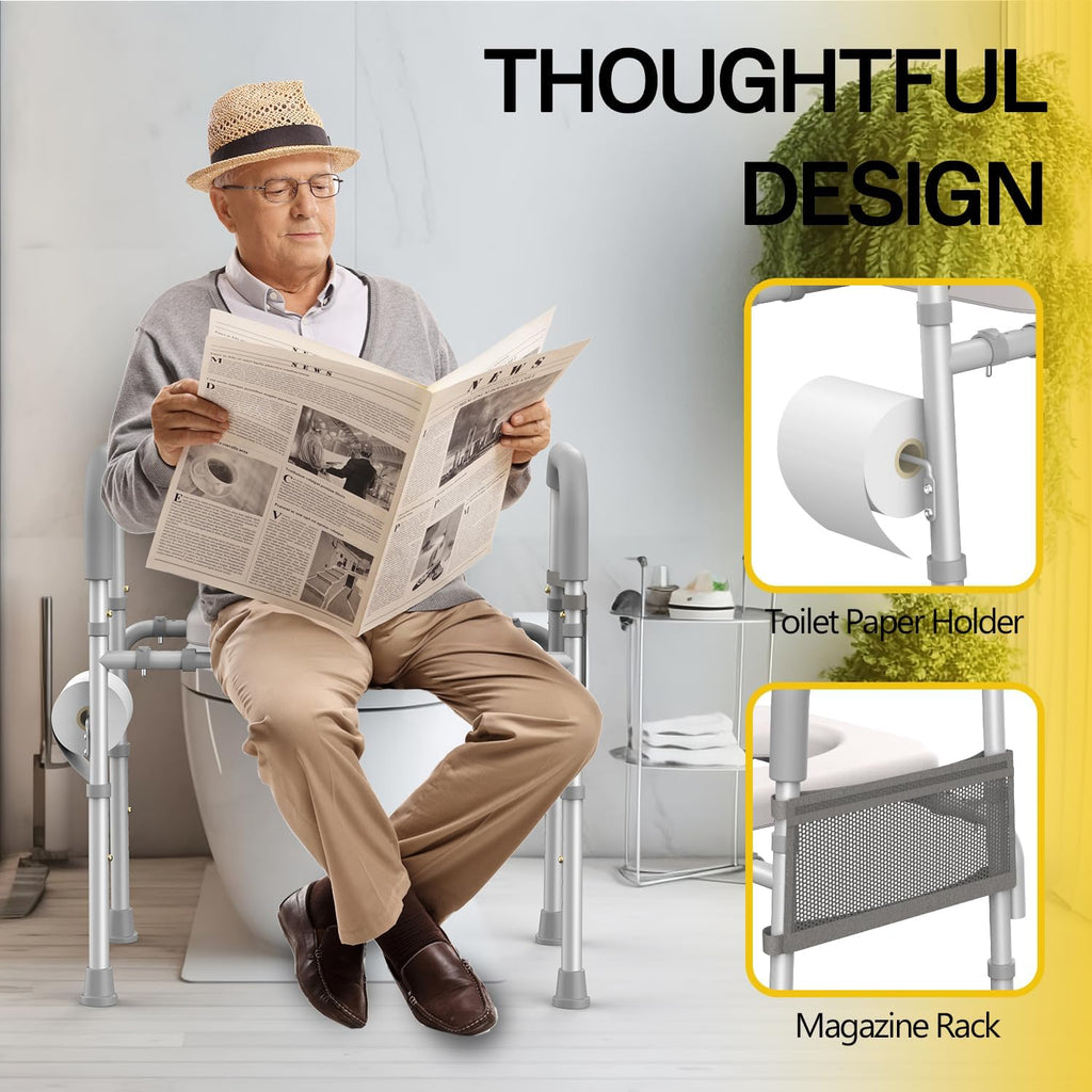 Raised Toilet Seat with Handles, Adjustable for Seniors, 350lb Capacity I9161
