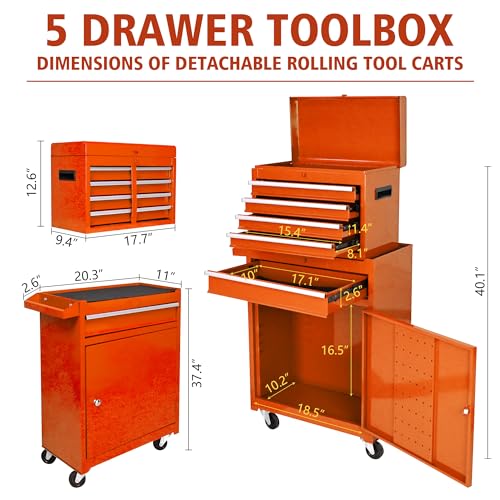 5-Drawer Rolling Tool Chest with Brake Casters, Black E95317