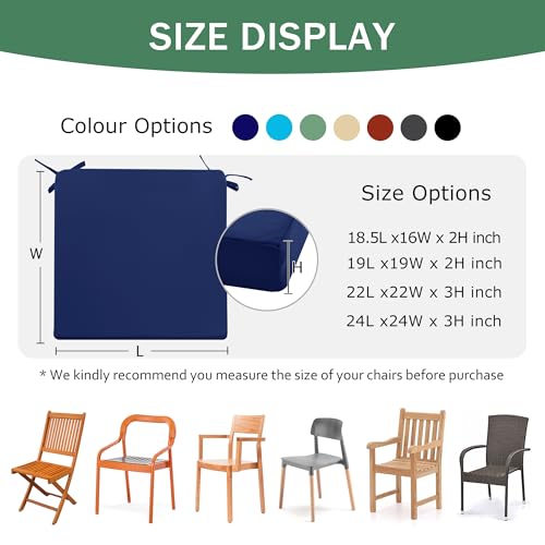 Outdoor Chair Cushions Set of 4, Waterproof Patio Seat Cushions with Ties, Black A5741