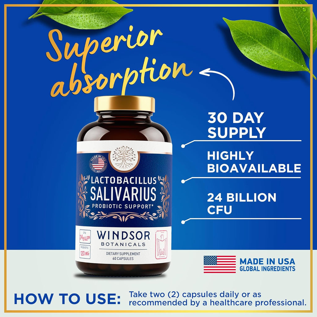 Lactobacillus Salivarius Probiotic Capsules for Oral, Dental, and Immune Support, 24bn CFU, 2-Pack B3141