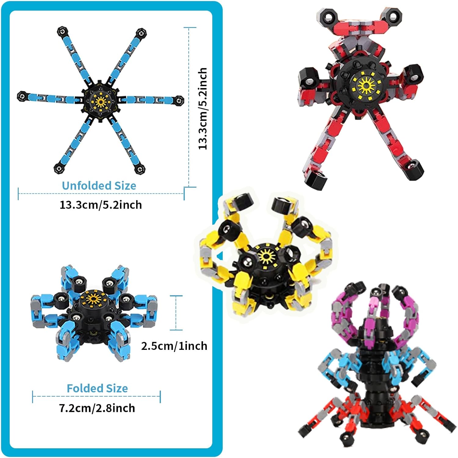 12Pcs Transformable Fidget Spinners for Kids & Adults, DIY Robot Fingertip Toys Q64740