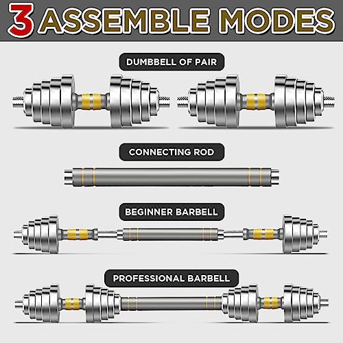 Adjustable Dumbbell Set 44/66 LBS, 3-in-1 Steel Dumbbell Barbell with Connecting Rod U40277
