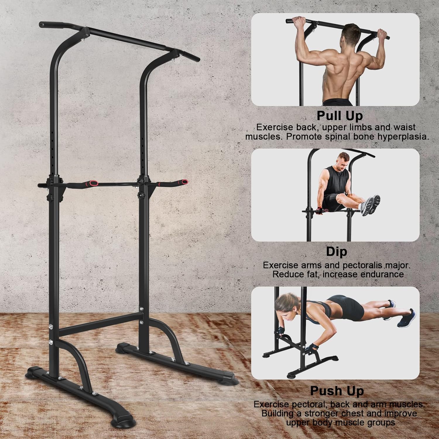 Power Tower Pull Up Bar Station, Free Standing Dip Station for Home Gym Y381201
