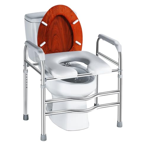 Raised Toilet Seat with Handles, Heavy Duty Toilet Seat Riser for Seniors with Height Adjustable, up to 450lbs, Toilet Chair for Elderly, Pregnant and Handicap, Fit Any Toilet, White