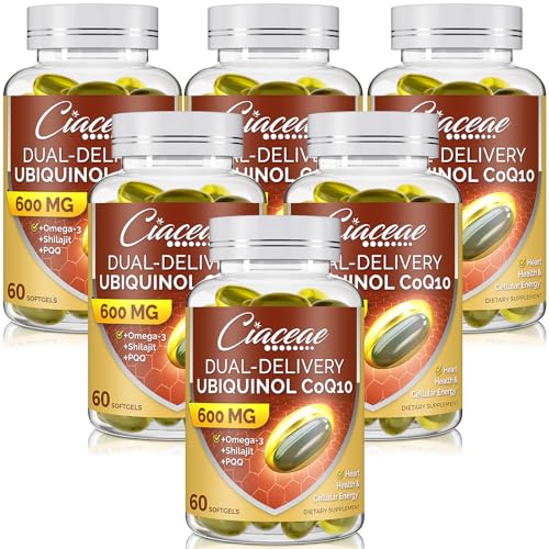Ubiquinol CoQ10 600 MG Softgels with Omega-3 & Shilajit & PQQ, Advanced Dual-Delivery Coenzyme-Q10, Active CoQ10 Ubiquinol Supplement for Antioxidant, Heart, Brain & Cellular Energy, 60 Servings