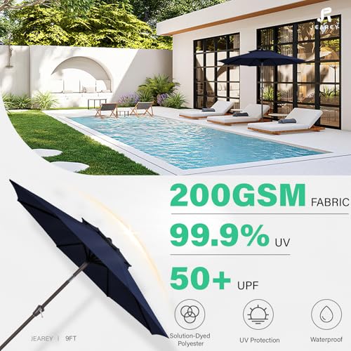 JEAREY 9 ft 2-Tiers Patio Umbrella with Push Button Tilt, Navy Blue A58987