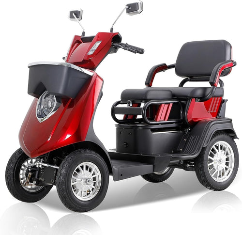 3 Speed Control 1000W 2 Seater Mobility Scooters with Bluetooth Speaker & 500lbs Weight Capacity, 36-Mile Range, Mobility Scooters at 15 MPH for Adults & Seniors, Red
