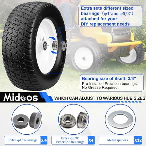 15x6.00-6 Lawn Mower Tires Flat Free with Wheels, 2 Pcs I1083