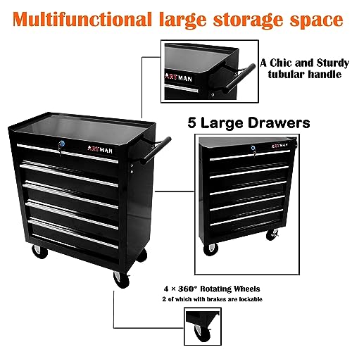 5-Drawer Rolling Tool Cart with Wheels, Black V51953