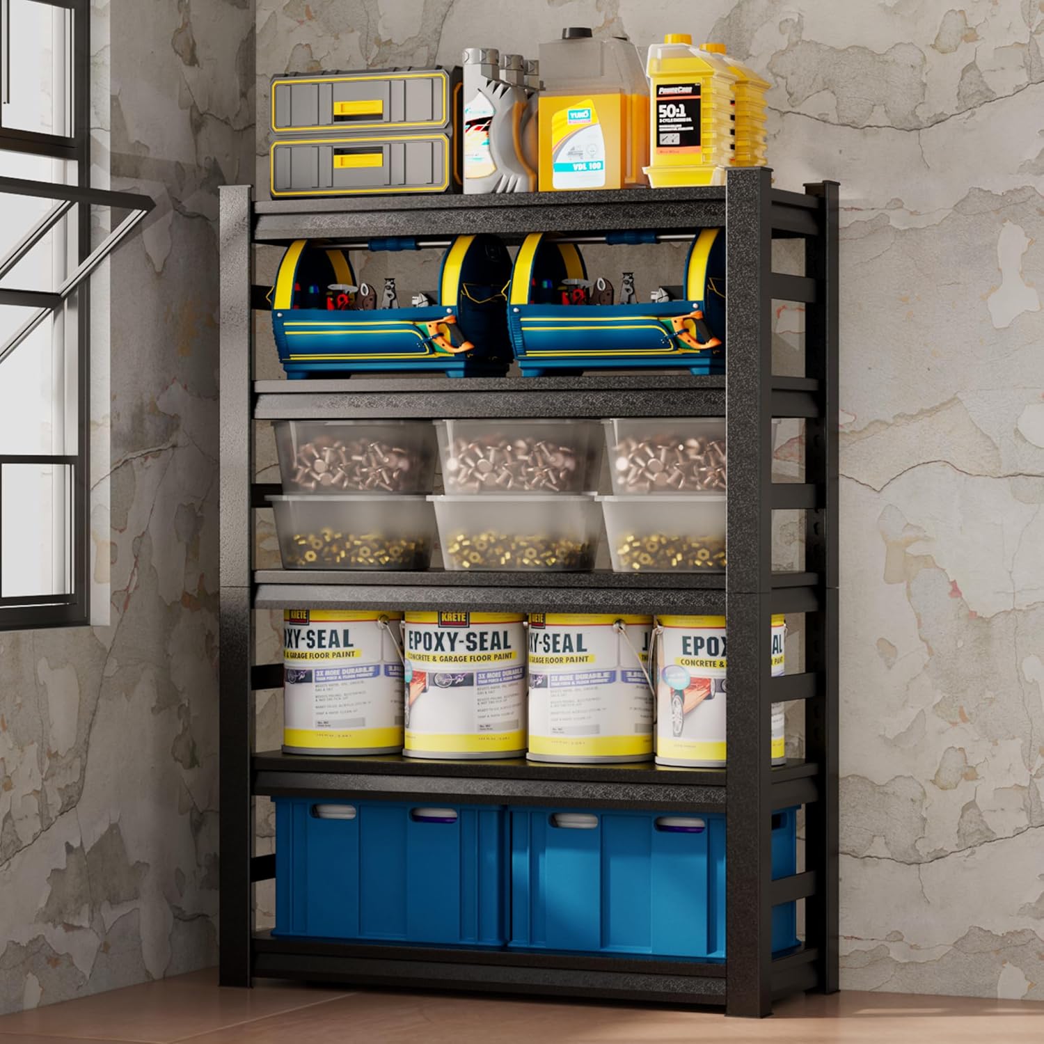 5 Tier Heavy Duty Garage Shelving, Adjustable Metal Storage Rack, 31.5" W x 15.7" D x 63" H K6219