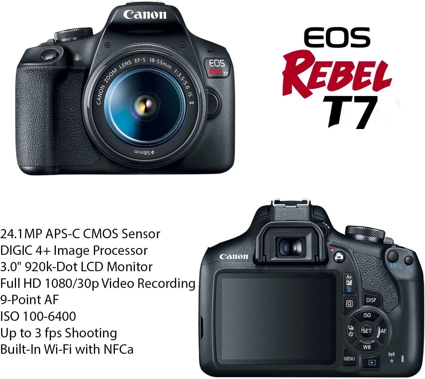 Canon EOS Rebel T7 DSLR Camera with 18-55mm & 75-300mm Lens Bundle (Renewed) Z203254