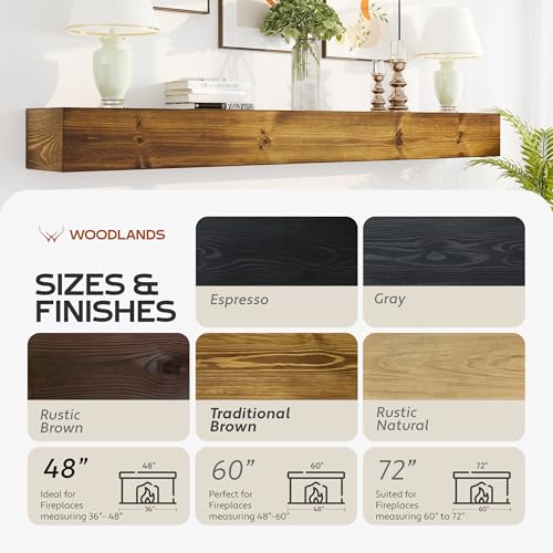 Woodlands-USA 72" Floating Fireplace Mantel Shelf, Rustic Wall Mounted, Charcoal Gray T535816