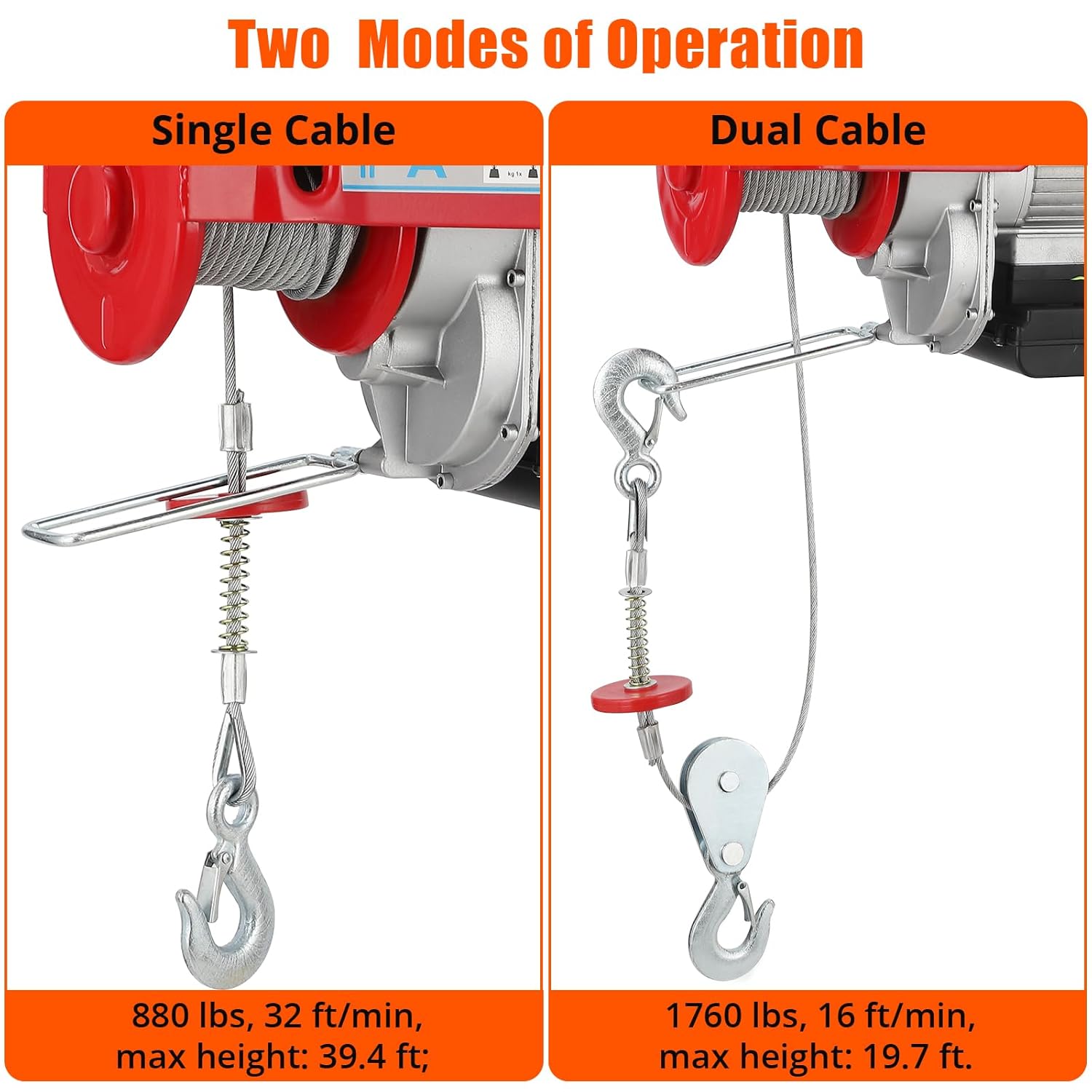 TROPOW Electric Hoist 1760lbs 39FT Single Cable, Steel Wire Winch X8099