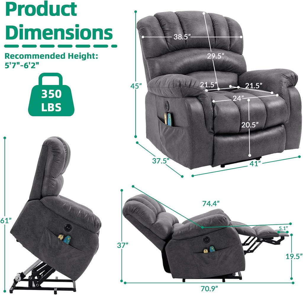 VIVIJASON Power Lift Recliner Chair with Heat & Massage for Elderly, Gray T499