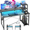 47.2'' Gaming Desk with LED and Storage Shelves, 47 Computer Desk with Long Monitor Stand, Small Desk for Small Space, Simple Study Student Writing Desk, Laptop Table for Home Office, Grey