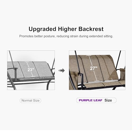PURPLE LEAF 3-Seat Outdoor Patio Swing with Steel Frame, Beige B217659