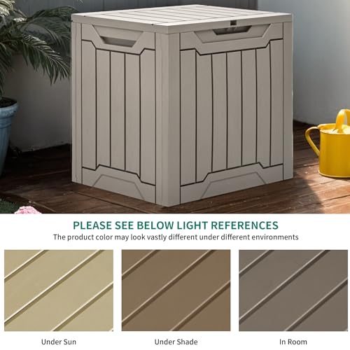 YITAHOME Outdoor Storage Box with Cushion, 120 Gallon, Lockable, Light Brown O374