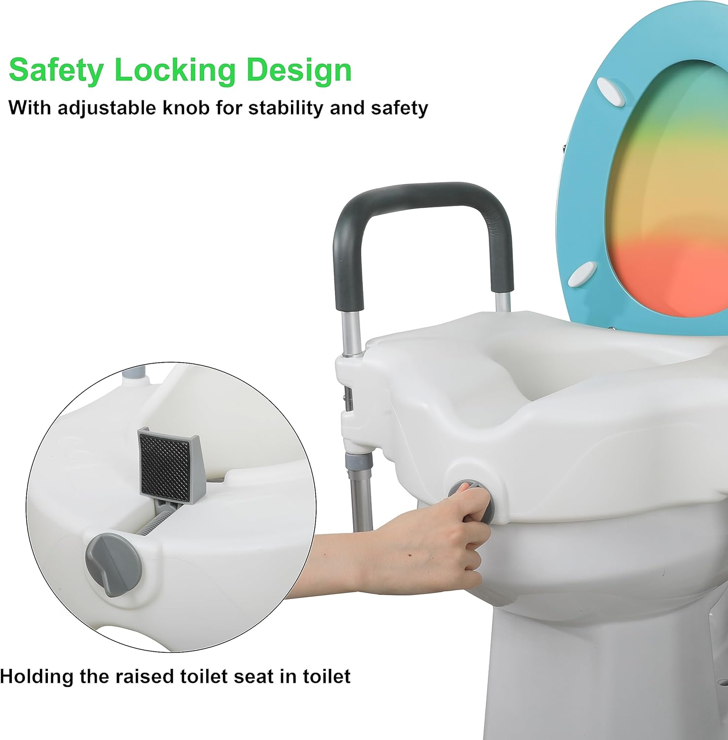 Raised Toilet Seat with Handle, Height Adjustable, Support 300 lbs for Seniors P803475